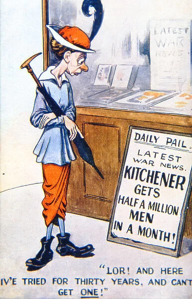 Kitcheners volunteer army, British WWI postcard, 1914-18 (colour litho)