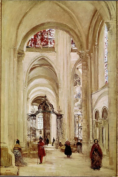 La cathedrale de Sens Painting by Jean Baptiste Camille Corot (1796-1875) 1874 Dim