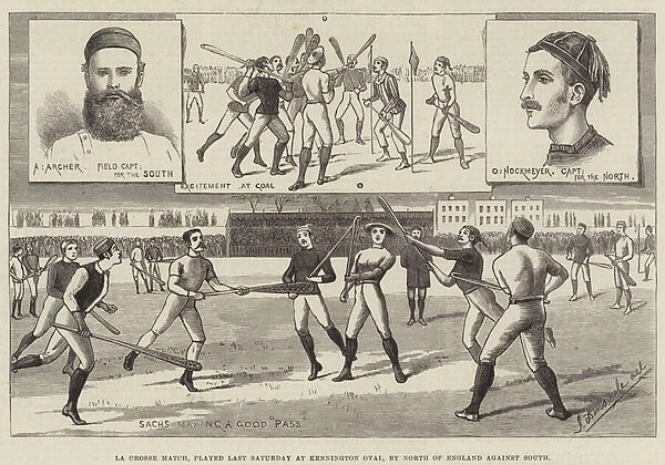 La Crosse Match, played Last Saturday at Kennington Oval, by North of England against South (engraving)
