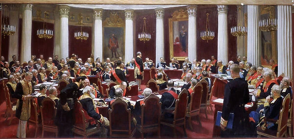 La seance ceremonielle du conseil d Etat le 7 mai 1901, a l occasion du centenaire de sa creation, en presence du tsar Nicolas II (1868-1918). ( The Formal Session of the State Council on May 7, 1901)