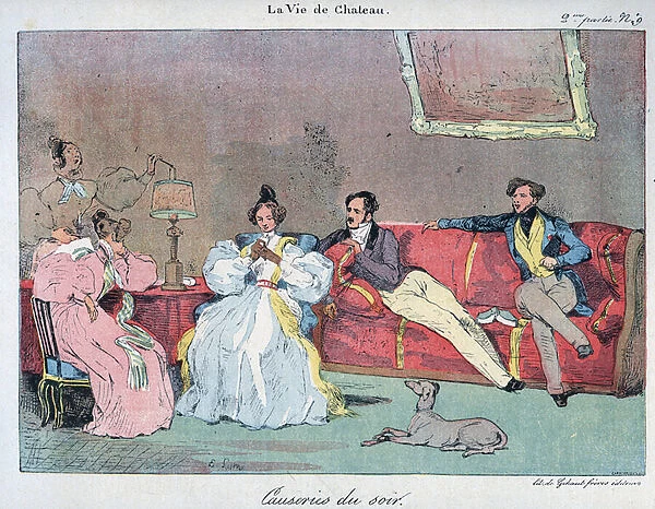 La Vie de chateau - Evening talks - Illustration by Eugene Lami (1800-1890) In '