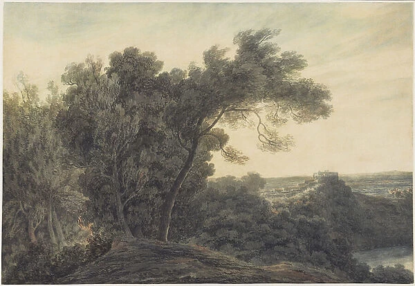 The Lake of Albano and Castel Gandolfo, c. 1778 (w  /  c over graphite on wove paper)