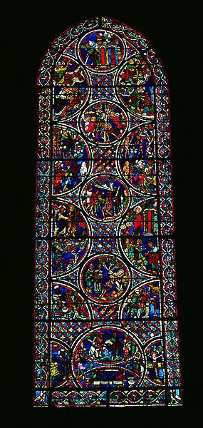 Lancet window depicting the Parable of the Good Samaritan (stained glass)