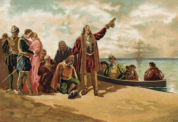 The landing of the Pilgrim Fathers in New England, 1620 (chromolitho)