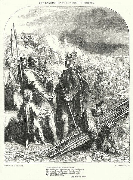 The landing of the Saxons in Britain (engraving)