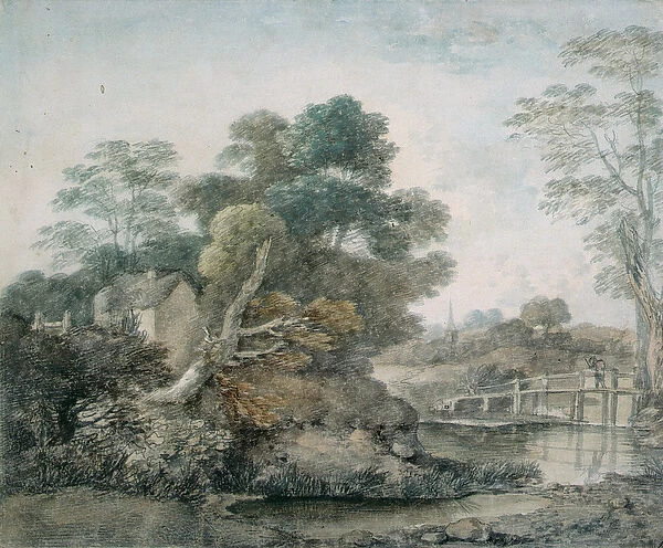 Landscape with Cottage and Stream (w  /  c)