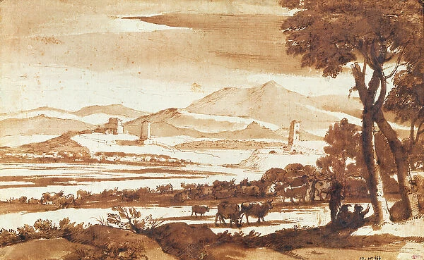 Landscape of the Roman Countryside, 1643 (pen and ink wash on paper)