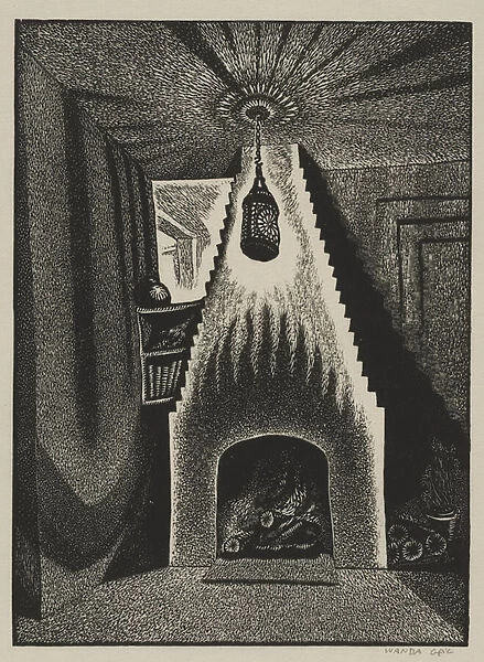Lantern and Fireplace, 1932 (wood engraving)
