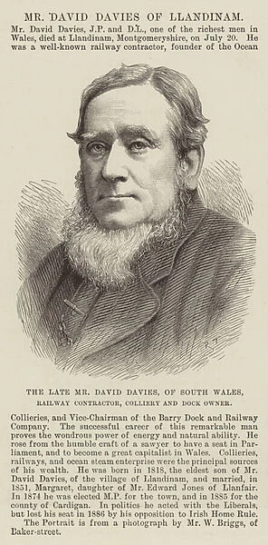 The late Mr David Davies, of South Wales, Railway Contractor, Colliery and Dock Owner (engraving)