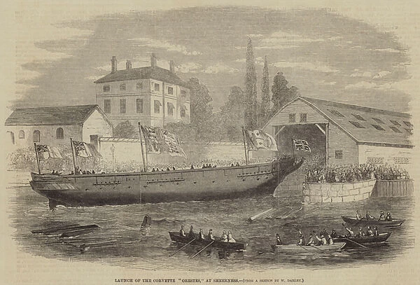 Launch of the Corvette 'Orestes, 'at Sheerness (engraving)