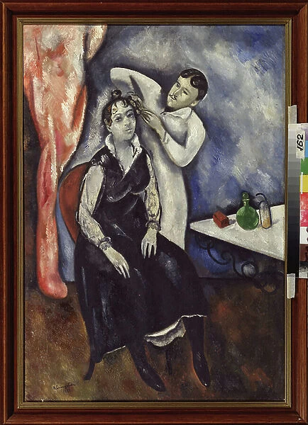 Le coiffeur (Hairdresser) - Peinture de Nikolai Vladimirovich Sinezubov (Nicolas Sinezouboff) (1891-1956), huile sur toile, 1920 - Art russe, 20e siecle, avant garde - State Art Museum, Nijni Taguil (Russie)