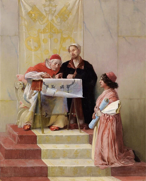 'Le pape Jules II regardant les plans du projet architectural de Bramante