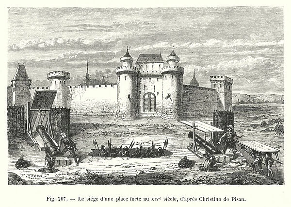 Le siege d une place forte au XIVe siecle, d apres Christine de Pisan (engraving)