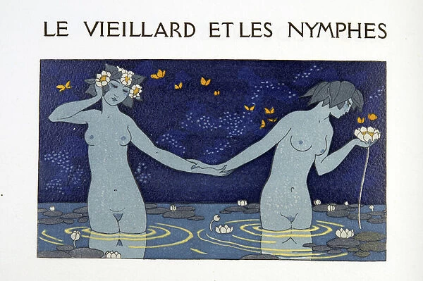 Le Vieillard et les Nymphes, illustration from Les Chansons de Bilitis, by Pierre Louys, pub. 1922 (pochoir print)