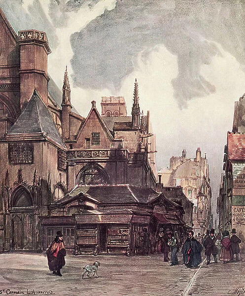 L'eglise Saint-Germain-l'Auxerrois and Le Rue des Pretres, Paris, France in the 19th century