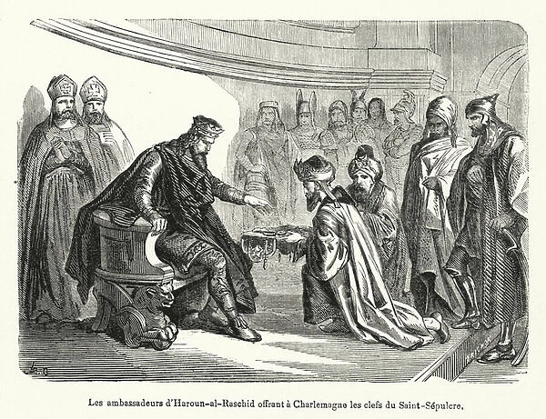 Les ambassadeurs d Haroun-al-Raschid offrant a Charlemagne les clefs du Saint-Sepulcre (engraving)