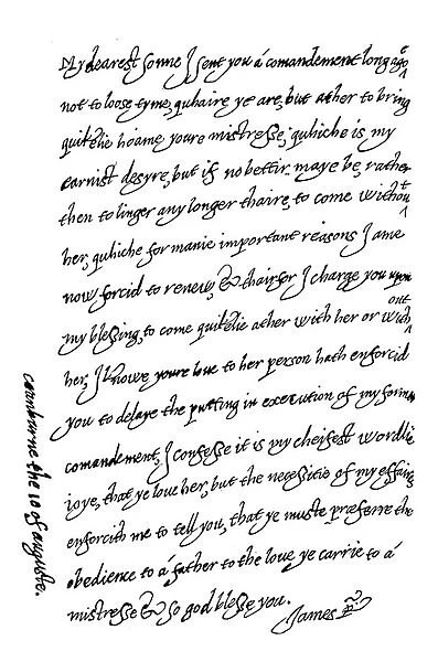 Letter of King James I to his son Charles, Prince Of Wales (engraving)