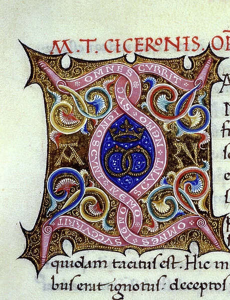 Lettrine X. Illumination from a 14th century manuscript