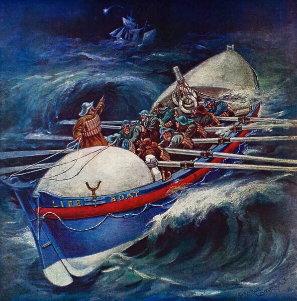 Life Boat attempting a rescue (colour litho)