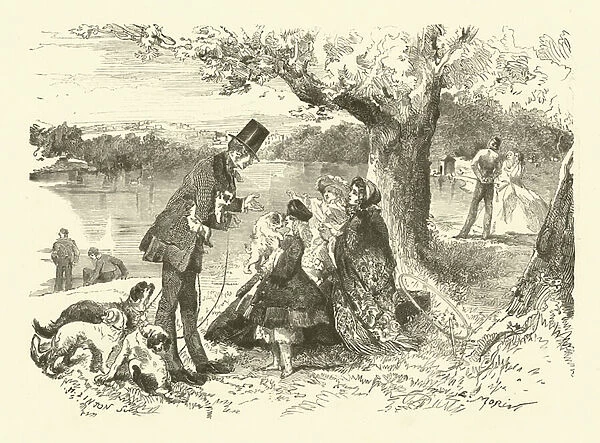 Life in England: dog seller in Hyde Park (engraving)
