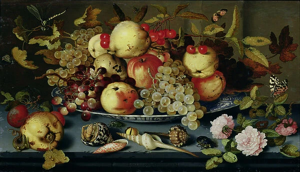 Still Life with Fruit, Flowers and Seafood (oil on canvas)