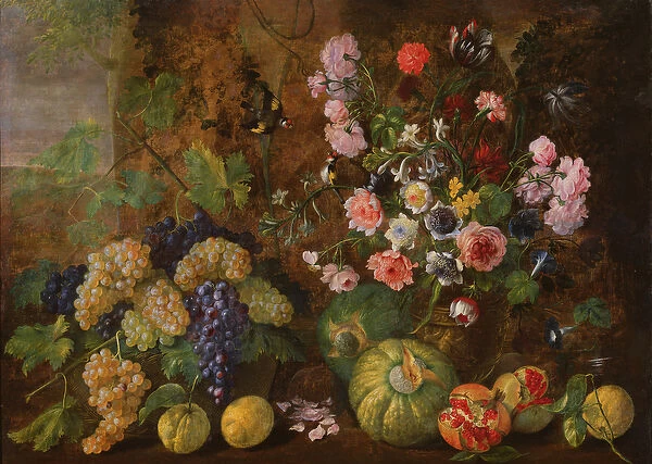 Still Life of Fruits and Flowers (oil on canvas)