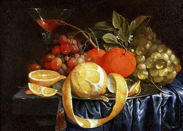 Still Life of Grapes, Oranges and a Peeled Lemon (oil)