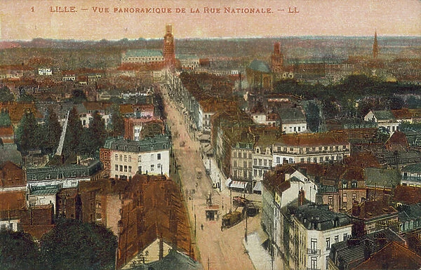 Lille: Vue panoramique de la Rue Nationale (coloured photo)