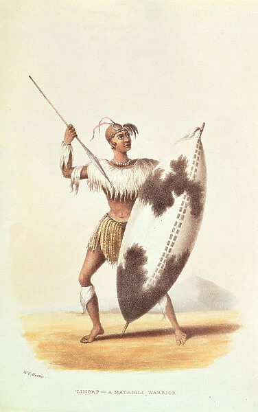 Lingap, a Matabili Warrior, illustration from Wild Sports of South Africa by W