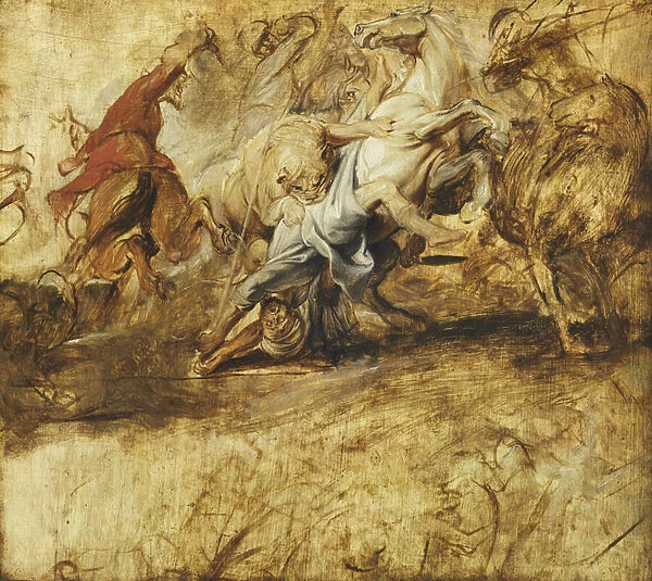 A Lion Hunt, (oil on panel)
