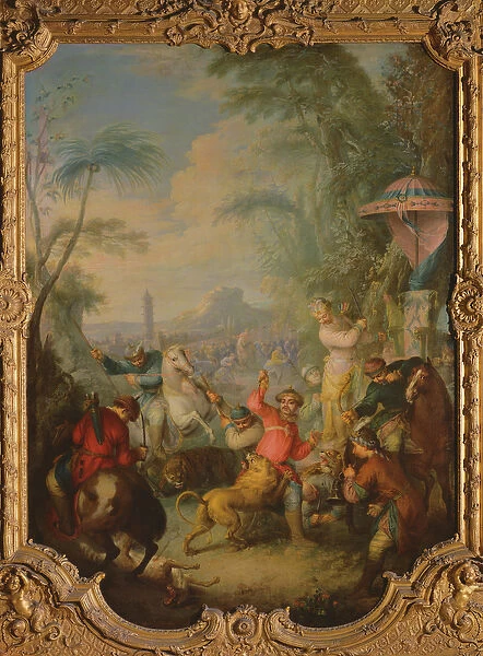 Lion and Tiger Hunt in China (oil on canvas)