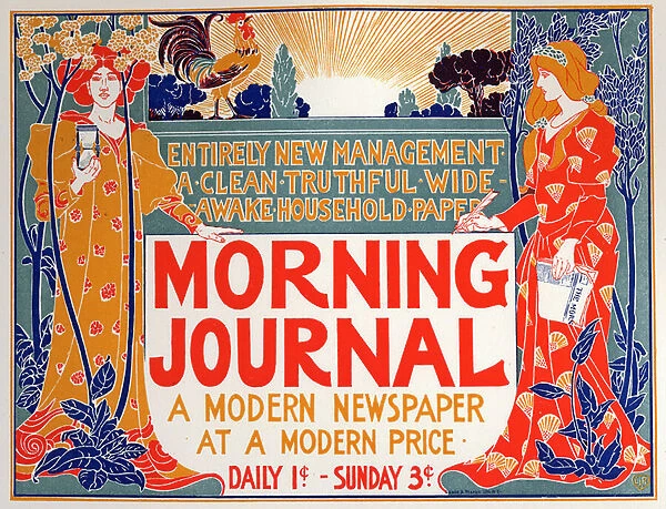 Literature. Morning Journal, newspaper. Poster by Louis Rhead, USA, c. 1895 (poster)