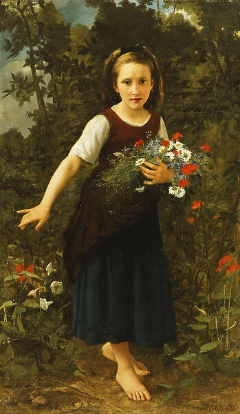 Little Girl by the Brook holding a Sheaf of Flowers, 1886 (oil on canvas)