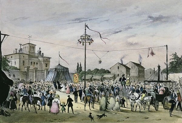 Local fetes around Paris, series, 1830, Beaugrenelle (colour litho)