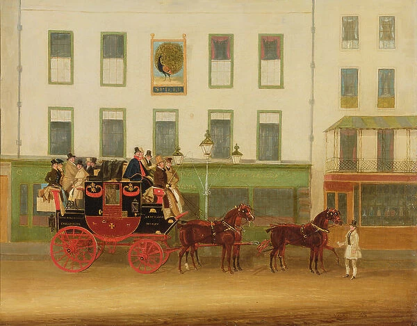 The London-Manchester Stage Coach ( The Peveril of the Peak ) outside the Peacock Inn