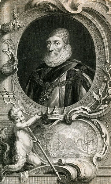 Lord Howard of Effingham, Armada Admiral of the Fleet (engraving)