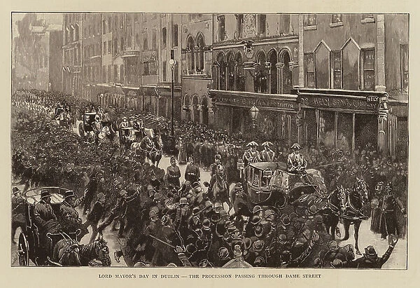 Lord Mayor's procession through Dame Street, Dublin, Ireland (engraving)