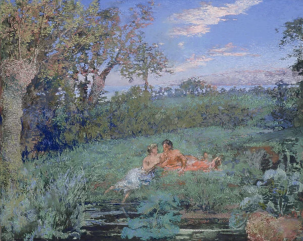 The Lovers on the River Bank, c. 1910-20 (pastel & w  /  c on paperboard)
