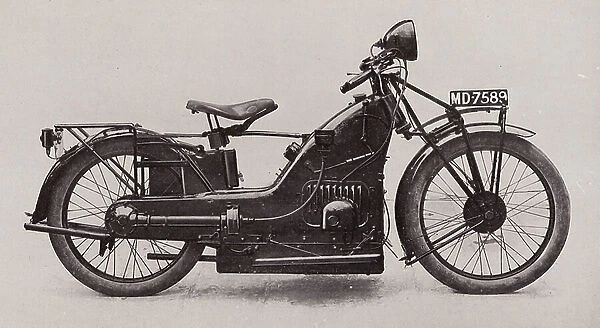 The Low motor cycle with two-stroke four-cylinder 492 cc capacity engine, three-speed constant mesh and gate control, positive dynamo lighting equipment, cantilever front and laminated back springs in addition to saddle springs
