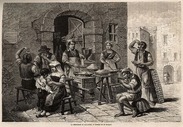 The macaroni merchant, drawing by Bergue, to illustrate Naples and the Neapolitans
