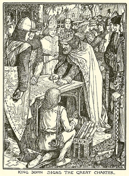 Magna Carta. King John Signs the Great Charter (engraving)
