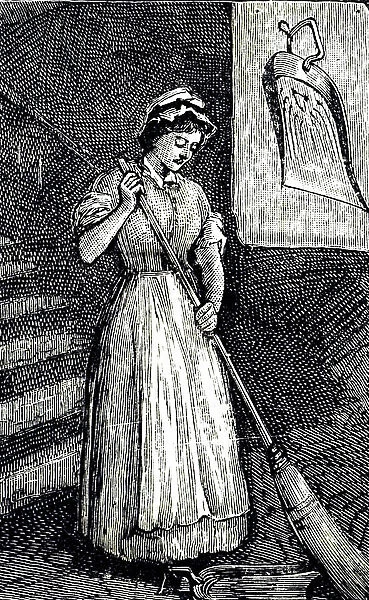 A maid using an improved dustpan