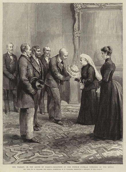 Her Majesty in the South of France, Reception of the French Crimean Veterans by the Queen (engraving)
