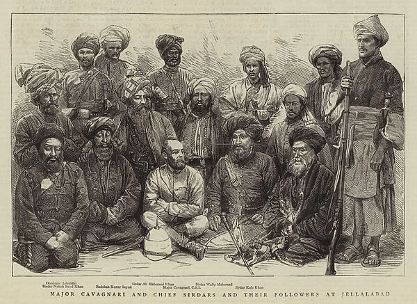 Major Cavagnari and Chief Sirdars and their Followers at Jellalabad (engraving)