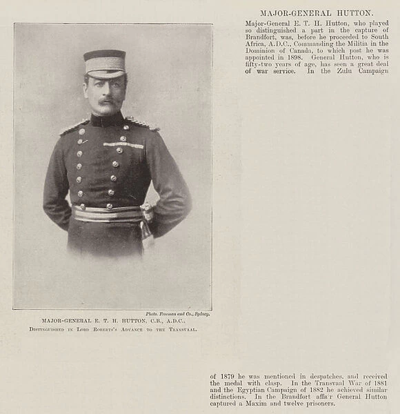 Major-General E T H Hutton, CB, ADC, distinguished in Lord Robertss Advance to the Transvaal (b  /  w photo)