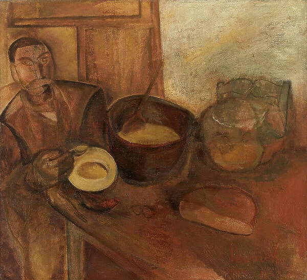 Man eating Milk-Soup (oil on canvas)