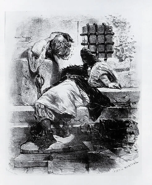 The Man in the Iron Mask in his Prison, illustration for the opera by Adrien Boieldieu and E