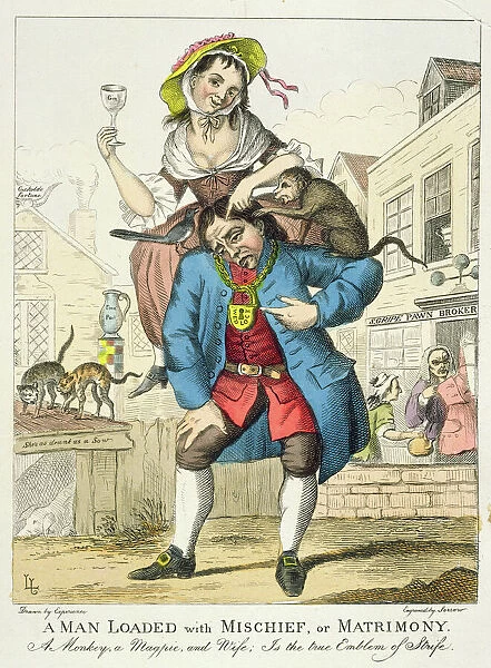 A Man Loaded with Mischief, or Matrimony, c.1766 (colour etching)