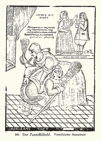 Man being punished by a woman (woodcut)