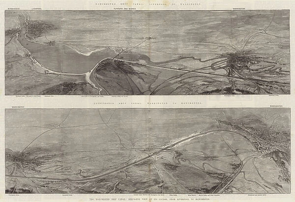 The Manchester Ship Canal, Bird s-Eye View of its Course, from Liverpool to Manchester (engraving)